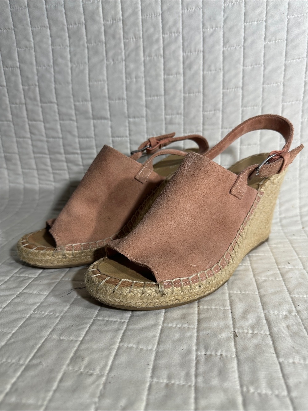 Toms Monica Pink Suede Espadrille Wedge Slingbacks